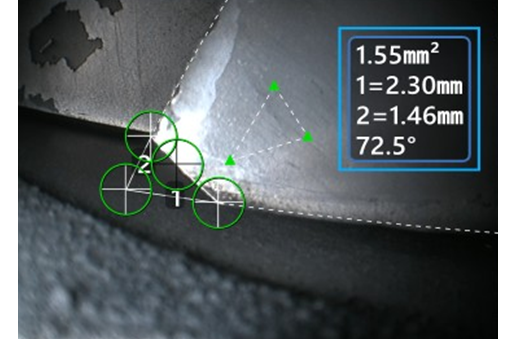 區(qū)域與測量平面配合，測量葉尖掉塊的大小